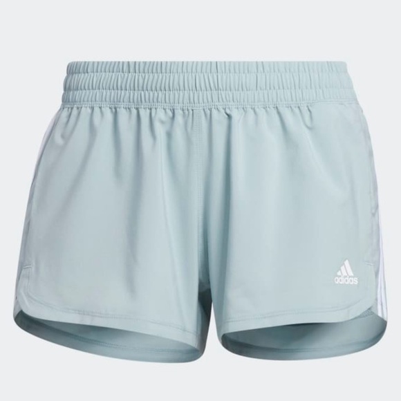 NWT Adidas Womens Medium Blue Pacer 3 Stripe Woven Shorts Aeroready Magic Grey M - Picture 1 of 6